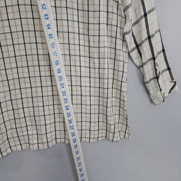 J Jill Top Tunic Women Ivory Large Long Sleeve Button Up Plaid Buttons Collared - Picture 12 of 15